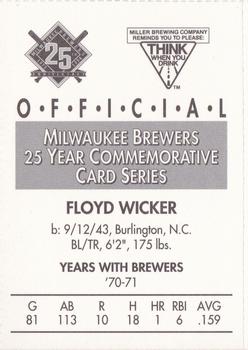 1994 Miller Brewing Milwaukee Brewers #NNO Floyd Wicker Back