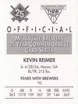 1994 Miller Brewing Milwaukee Brewers #NNO Kevin Reimer Back