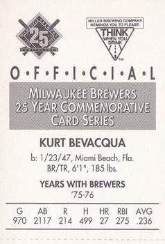 1994 Miller Brewing Milwaukee Brewers #NNO Kurt Bevacqua Back
