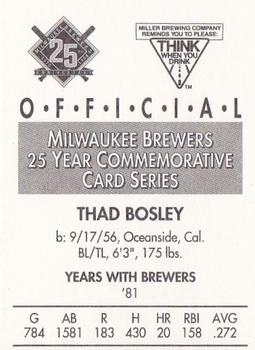 1994 Miller Brewing Milwaukee Brewers #NNO Thad Bosley Back