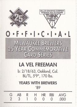 1994 Miller Brewing Milwaukee Brewers #NNO LaVel Freeman Back