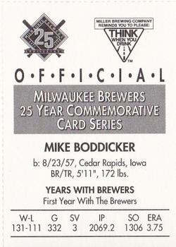 1994 Miller Brewing Milwaukee Brewers #NNO Mike Boddicker Back