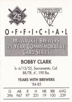 1994 Miller Brewing Milwaukee Brewers #NNO Bobby Clark Back