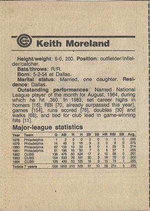 1984 Chicago Tribune Chicago Cubs #NNO Keith Moreland Back
