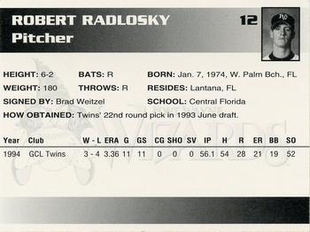 1995 Fort Wayne Wizards #12 Robert Radlosky Back