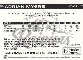 2001 Grandstand Tacoma Rainiers #NNO Adrian Myers Back