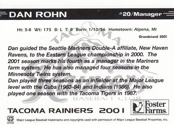 2001 Grandstand Tacoma Rainiers #NNO Dan Rohn Back