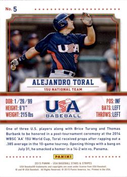2015 Panini USA Baseball Stars & Stripes #5 Alejandro Toral Back