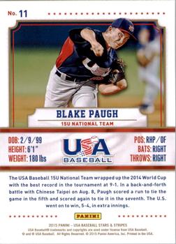 2015 Panini USA Baseball Stars & Stripes #11 Blake Paugh Back