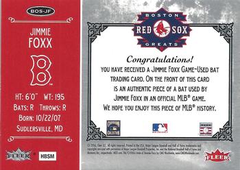 2006 Fleer Greats of the Game - Red Sox Greats Memorabilia #BOS-JF Jimmie Foxx Back