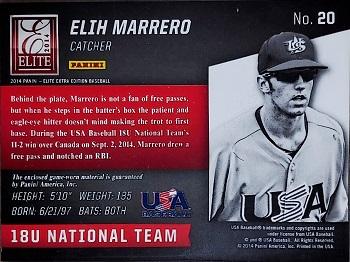 2014 Panini Elite Extra Edition - USA Baseball 18U Game Jerseys #20 Elih Marrero Back