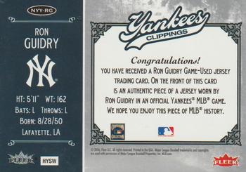 2006 Fleer Greats of the Game - Yankee Clippings Memorabilia #NYY-RG Ron Guidry Back