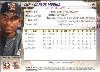 2001 Choice Binghamton Mets #04 Carlos Medina Back