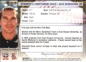 2001 Choice Binghamton Mets #05 Dave Berriochoa Back