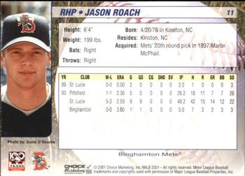 2001 Choice Binghamton Mets #11 Jason Roach Back