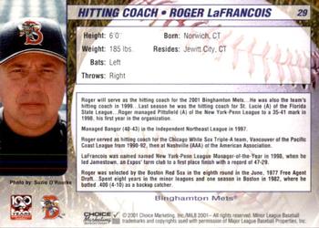 2001 Choice Binghamton Mets #29 Roger LaFrancois Back