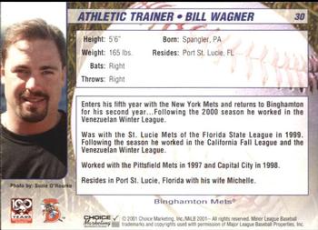 2001 Choice Binghamton Mets #30 Bill Wagner Back