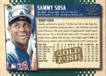 1995 Score - Gold Rush #34 Sammy Sosa Back