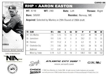 2008 Choice Atlantic City Surf #6 Aaron Easton Back