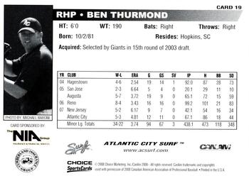 2008 Choice Atlantic City Surf #19 Ben Thurmond Back