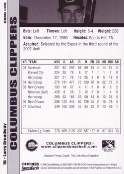 2008 Choice Columbus Clippers #5 Larry Broadway Back