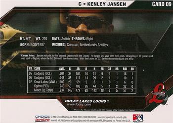2008 Choice Great Lakes Loons #09 Kenley Jansen Back