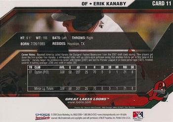 2008 Choice Great Lakes Loons #11 Erik Kanaby Back
