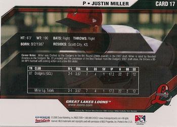 2008 Choice Great Lakes Loons #17 Justin Miller Back