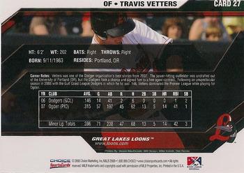 2008 Choice Great Lakes Loons #27 Travis Vetters Back