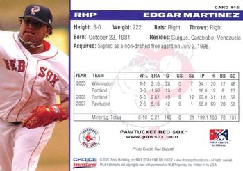 2008 Choice Pawtucket Red Sox #15 Edgar Martinez Back