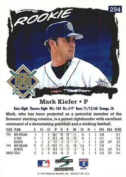 1995 Score - Platinum Team Sets #294 Mark Kiefer Back