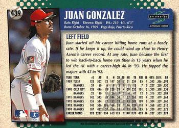1995 Score - Platinum Team Sets #439 Juan Gonzalez Back