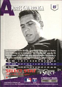 1995 Select - Artist's Proofs #85 Andres Galarraga Back
