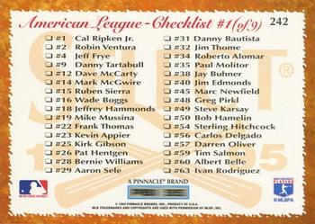 1995 Select - Artist's Proofs #242 American League Checklist Back