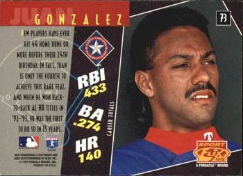 1995 Sportflix - Artist's Proofs #73 Juan Gonzalez Back