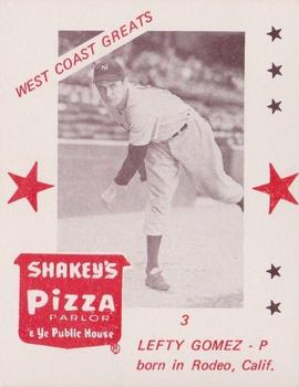 1975 Shakey's Pizza #3 Lefty Gomez Front