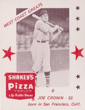 1975 Shakey's Pizza #6 Joe Cronin Front