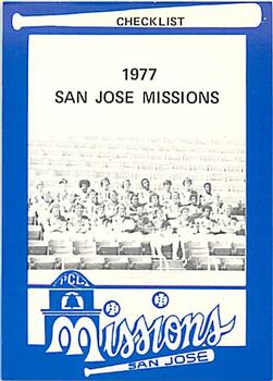 1977 Mr. Chef's San Jose Missions #1 Team Photo / Checklist Front