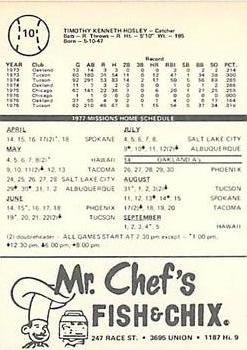 1977 Mr. Chef's San Jose Missions #10 Tim Hosley Back