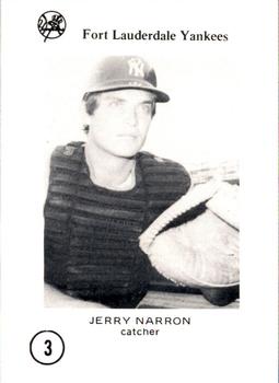 1976 Sussman Fort Lauderdale Yankees #3 Jerry Narron Front