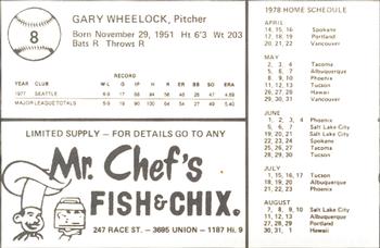 1978 Mr. Chef's San Jose Missions #8 Gary Wheelock Back