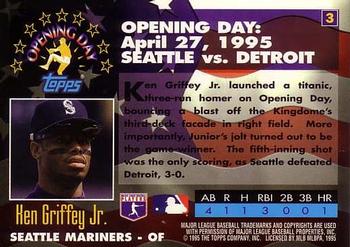1995 Topps - Opening Day #3 Ken Griffey Jr. Back