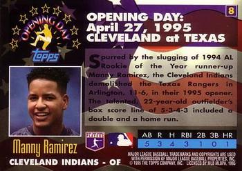1995 Topps - Opening Day #8 Manny Ramirez Back
