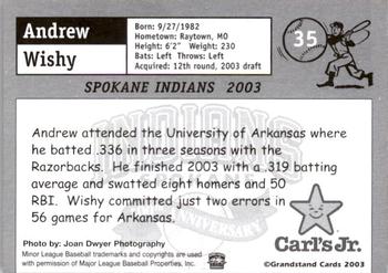 2003 Grandstand Spokane Indians #NNO Andrew Wishy Back