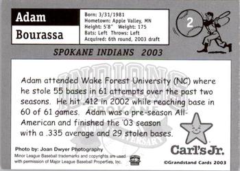 2003 Grandstand Spokane Indians #NNO Adam Bourassa Back