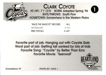 1997 Grandstand Clarksville Coyotes #NNO Clark Coyote Back