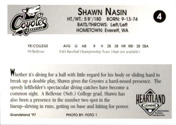 1997 Grandstand Clarksville Coyotes #NNO Shawn Nasin Back