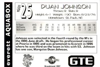 1997 Grandstand Everett AquaSox #NNO Duan Johnson Back