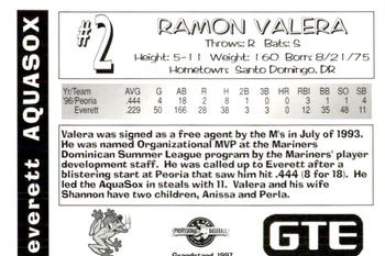 1997 Grandstand Everett AquaSox #NNO Ramon Valera Back