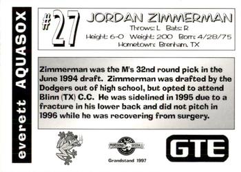 1997 Grandstand Everett AquaSox #NNO Jordan Zimmerman Back